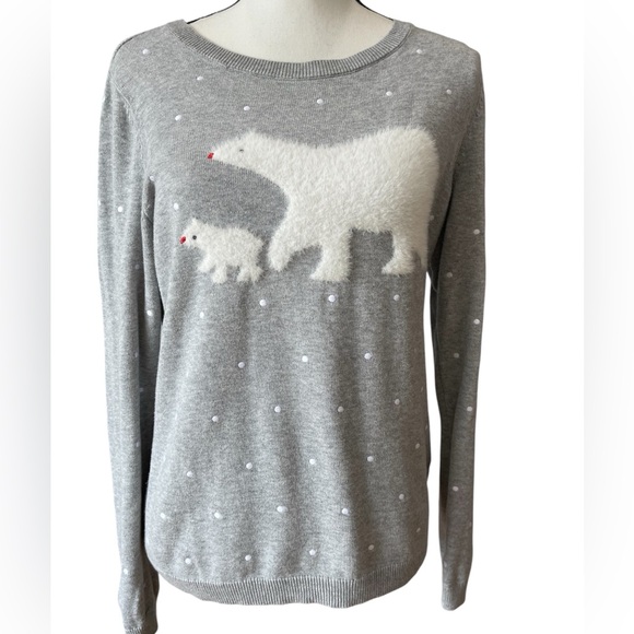 Talbots size M polar bear poke a dot gray white crew neck long sleeve sweater - Picture 1 of 12